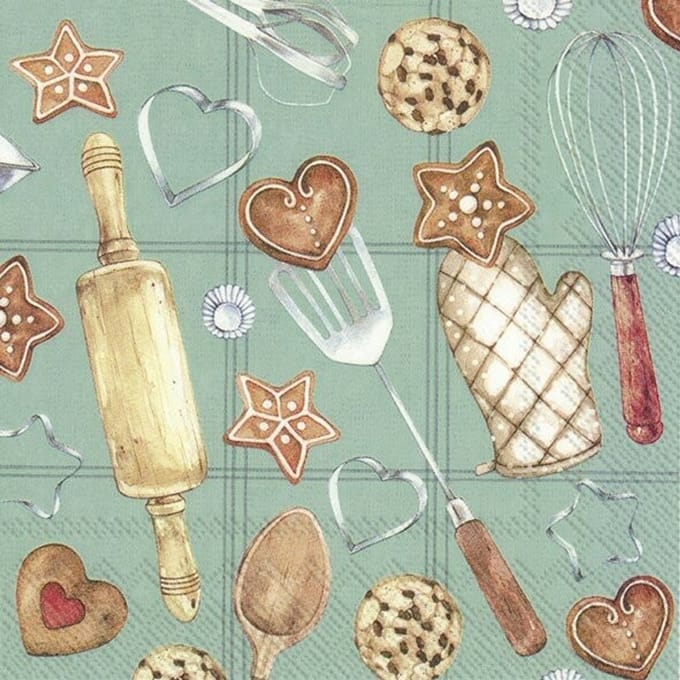 Lunch servetten Winter bakery turquoise - IHR - 33x33 cm