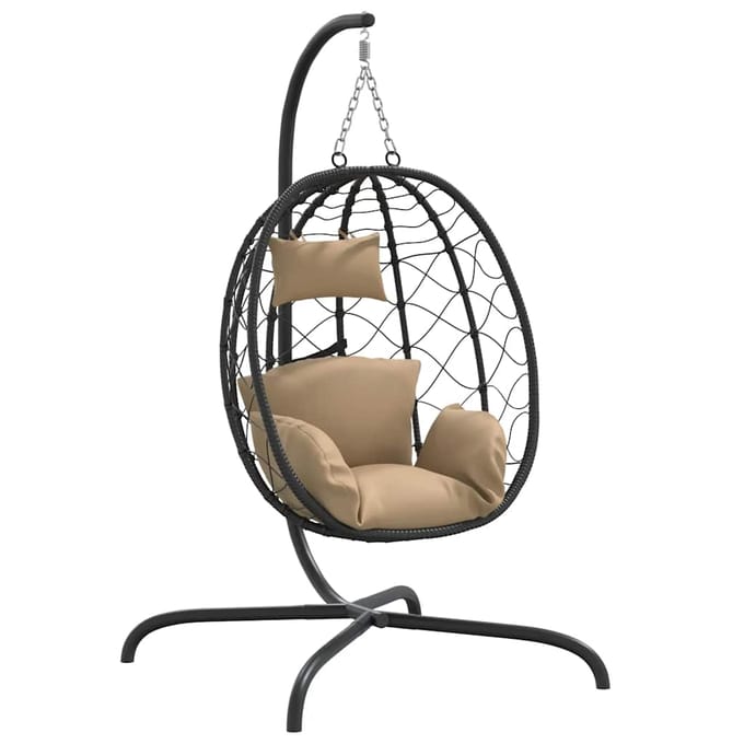 vidaXL - Hangende - Eivormige - Stoel - met - Kussen - Taupe - Poly - Rattan - & - Staal