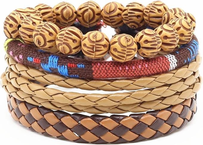 Montebello Armbanden Cagla - leer - Kralen - Touw - 4-delig