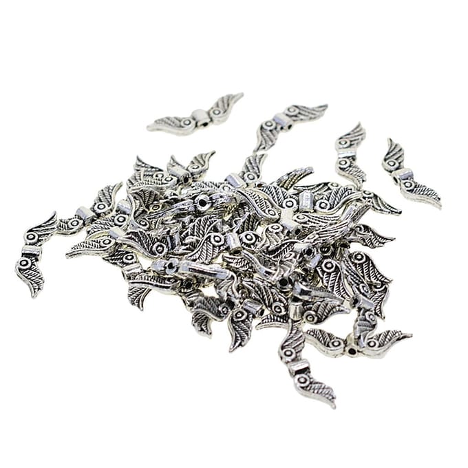 100 perles tibétaines en argent avec ailes d'ange, breloques d'espacement, fabrication de bijoux, 23x7mm 23x7mm gray