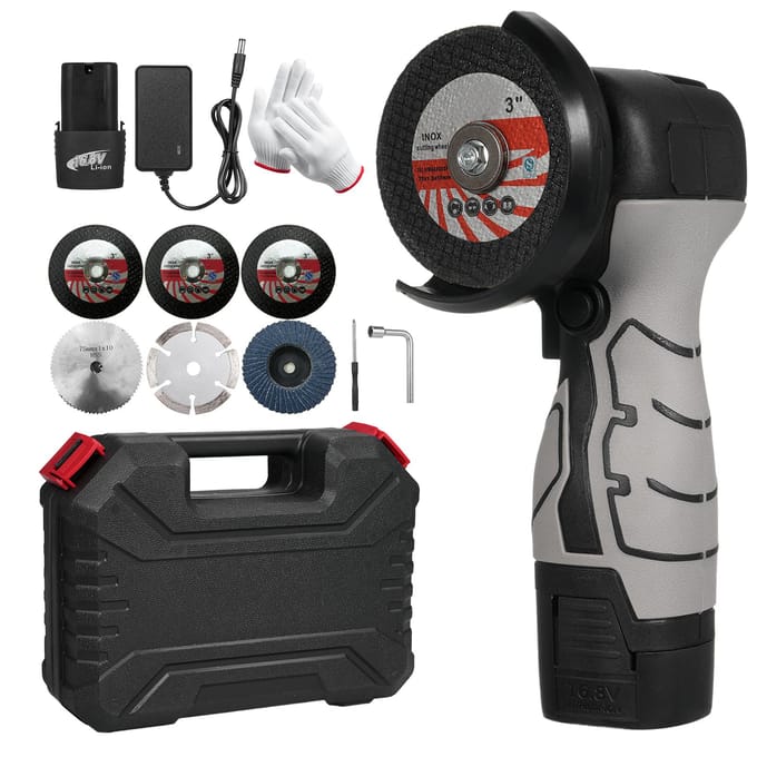 Snoerloze haakse slijper 7000RPM elektrische slijpgereedschap mini-slijper met 2 stuks 16,8V 2000mAh-batterij US Plug & 6 Blades zwart