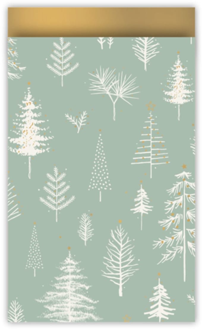 5x Cadeauzakje Tree Salie/Goud Kerst 12x19cm