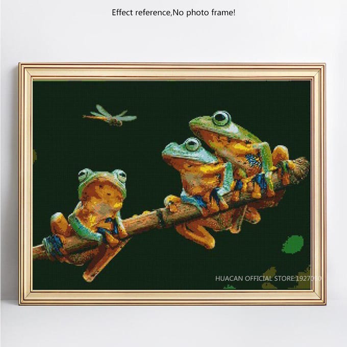 Peinture diamant thème Animal rond, broderie complète de trois branches de grenouille 40X50CM brown