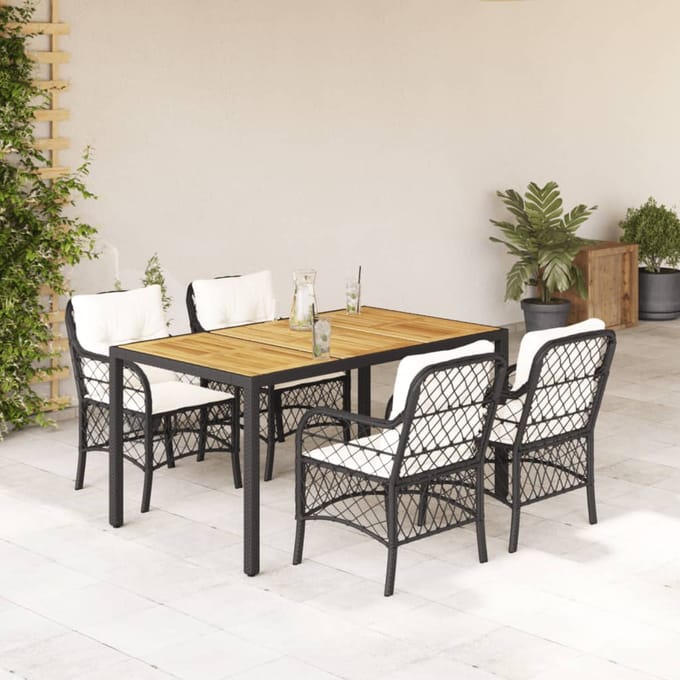 vidaXL - 5-delige - Tuinset - met - kussens - poly - rattan - zwart