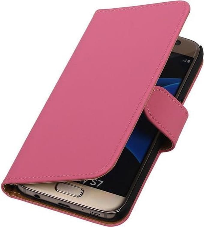 Roze Effen Booktype Samsung Galaxy S7 Wallet Cover Hoesje