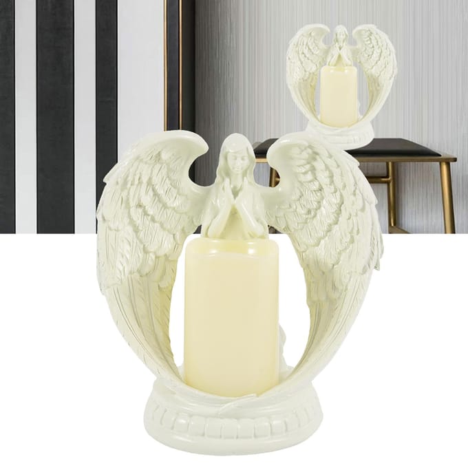 Biddende Engel Beeldje Retro Elegant Rijke Details Decoratief Duurzaam Hars Engel Beeld voor Feest beige