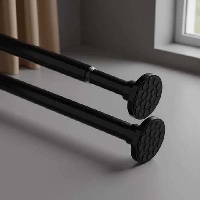 Uitschuifbare spanstang voor gordijnen, 85-155 cm, zwart, extra dik 32 mm, zonder boren