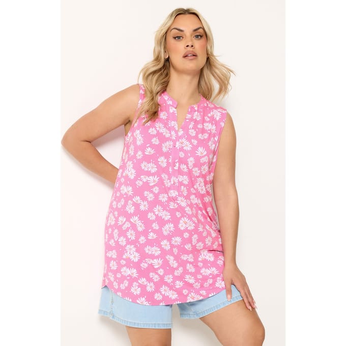 Yours Roze Mouwloze Blouse Met Madeliefjes Size 50-52