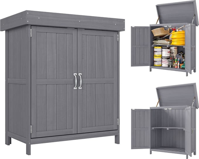 Outsunny-Geräteschrank-Tannenholz-74L x 43B x 88H cm-Grau