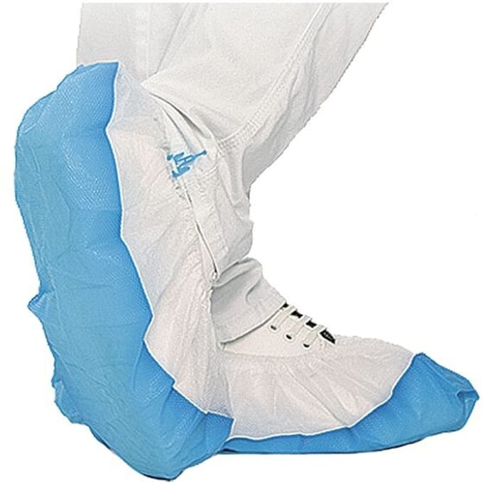 HYGOSTAR overschoenen PP-vlies met CPE-zool, wit/blauw, 50 stuks