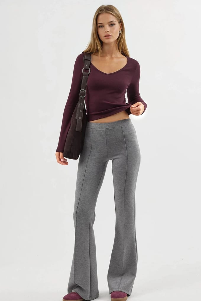 Geribbelde Elastische Flared Broek
