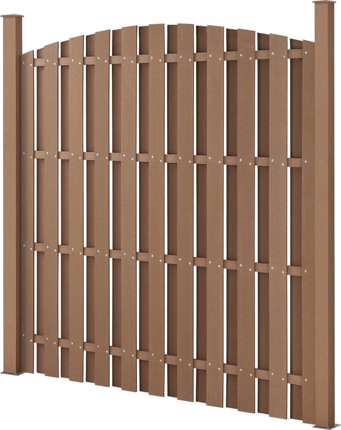 HKC schutting met palen gebogen ontwerp - bruin
