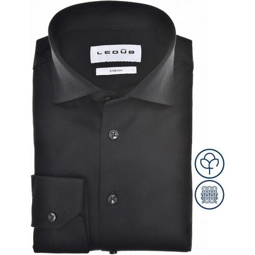 Ledûb Overhemd Cotton Jersey Stretch Solid Color Zwart / male
