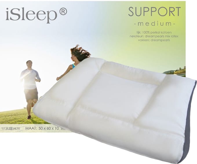 iSleep Support Hoofdkussen - Medium - Medium Kussen - 50x60x10 cm - Wit - Neksteun en Ventilatieband