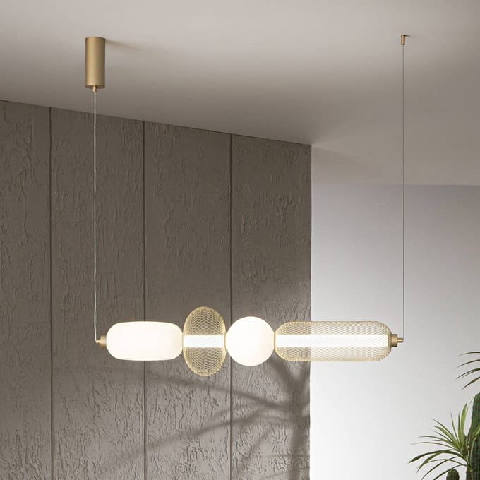 Luce Ambiente Design LED hanglamp INKAS, hoogte 90 cm goudkleurig glas/metaal, CCT