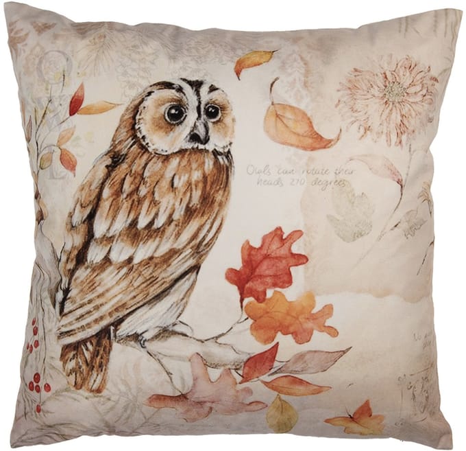 Clayre & Eef Kussenhoes Overig 45x45 cm Beige Polyester Uil Herfst decoratie