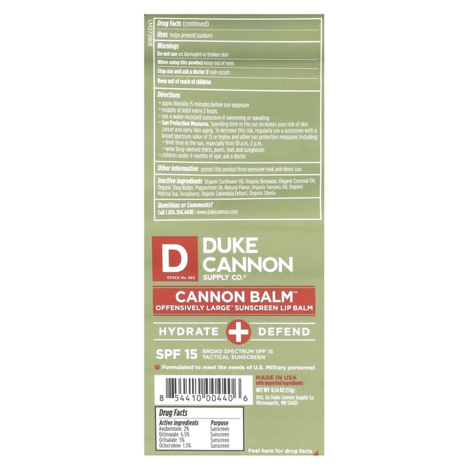 Duke Cannon Supply Co., Cannon Balm™, Offensically Large™ Sunscreen Lip Balm, SPF 15, 0.56 oz (17 g) beige