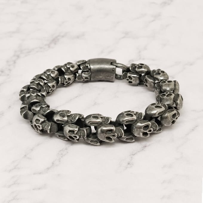 Mei's - Muse The Skulls - armband heren - RVS grijs - polsmaat 19,5 cm