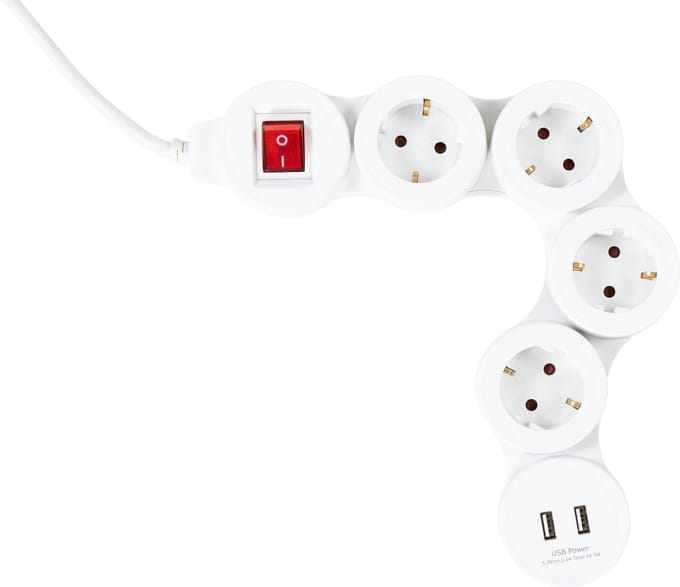 Stekkerdoos - Schuko - 4 voudig - 2x USB - Flexibel - Aan/uit schakelaar - 1.5 meter - Wit - Allteq