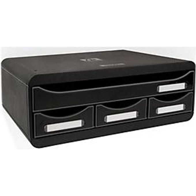 Exacompta TOOLBOX zwart glanzend, A4+ archiefmodule met 4 laden (3 kleine/1 grote), 27 cm diep, stapelbaar, 25 jaar