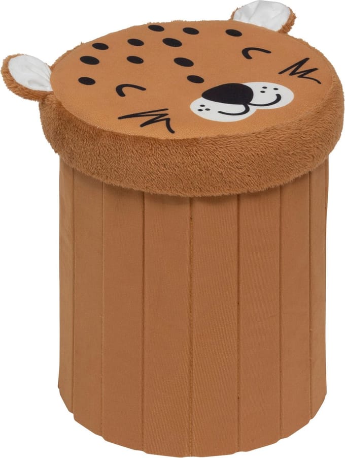 Atmosphera Luipaard Opvouwbare Poef - Opberger - Ø30xH38cm - Bruin