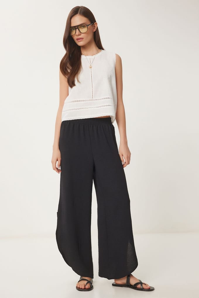 Wijde Leg Textured Pull-On Broek