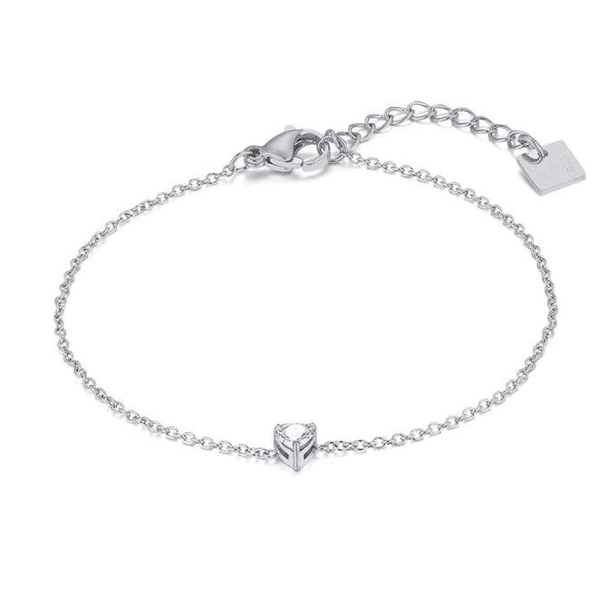 Twice As Nice Armband in edelstaal, witte hartvormige zirkonia steen 15cm+3cm