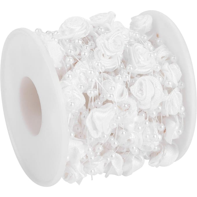 10m rol Roos Kunstparel Draad Kralen Slinger String DIY Bruiloftsdecoratie(roze) wit