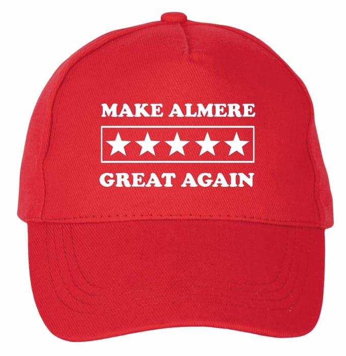 Mijncadeautje - 5 panel - Cap - Verstelbaar - Rode pet van 100% dik geborsteld katoen- unisex - opdruk wit - Make Almere Great again