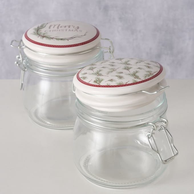 Voorraadpot glas met kerstmotief 450 ml