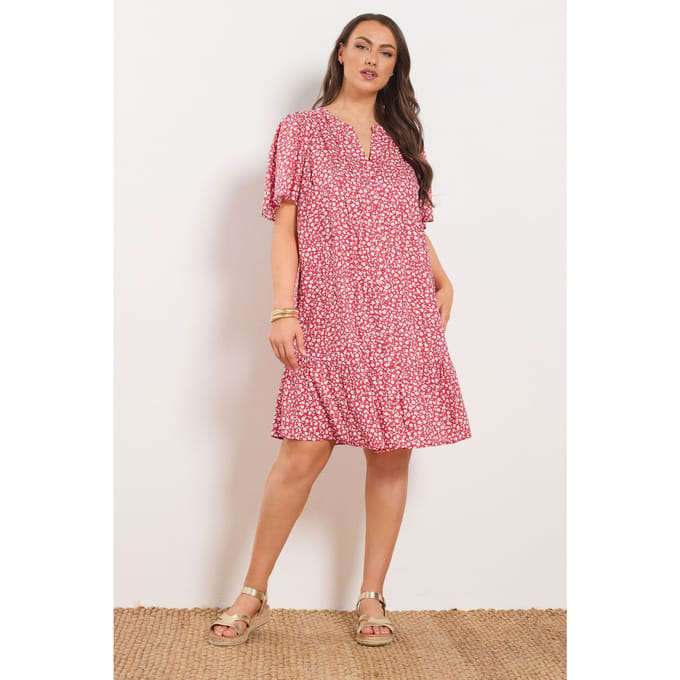 Yours Rode Smockjurk Met Fijne Bloemenprint Size 48