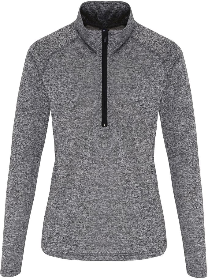 TriDri Women´s Long Sleeve Performance ¼ Zip TR120 - Black Melange/Black - S