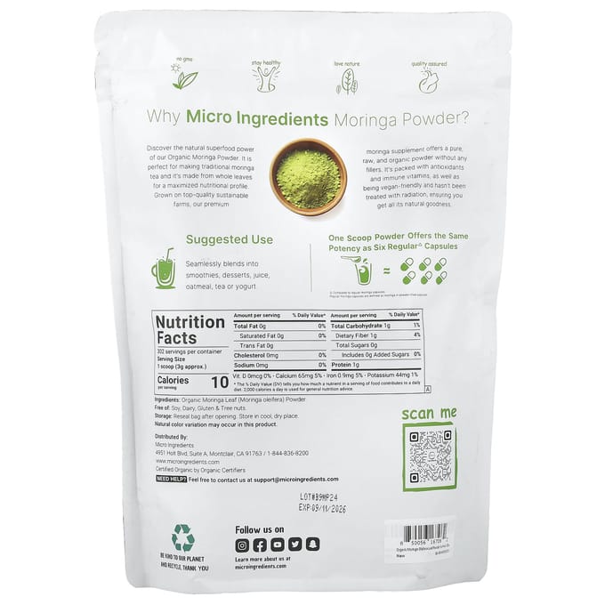 Biologisch Moringa Bladpoeder, 907G(2 lbs)