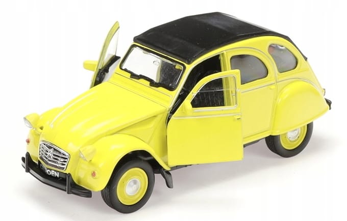 Welly Citroën 2CV Metaal Auto Geel/Zwart - Openende Deuren