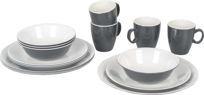 Bo-Camp - Servies - Two-tone - 16 Stuks - Grijs