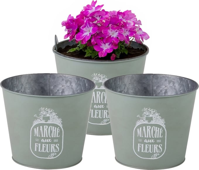 Sunnydays /plantenpot/bloempot - 3x - zink - jadegroen - D17 x H14 cm