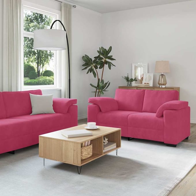 vidaXL - 2-delige - bankset - met - kussens, - wijnrood - fluweel