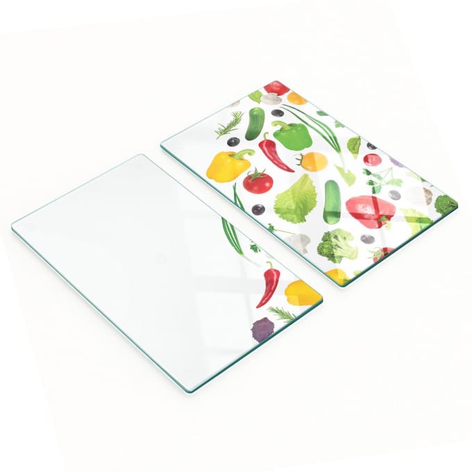 Decoratieve glazen snijplanken met groenteafbeeldingen, 2x30x52 cm