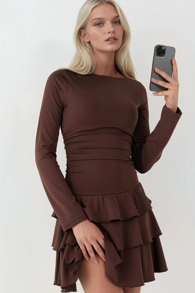 Rimpelige Crew Neck Mini Jurk
