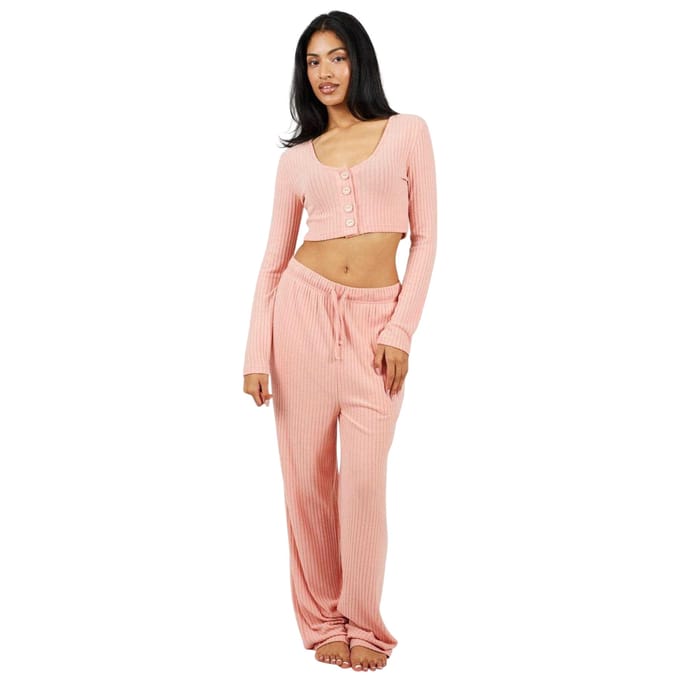Brave Soul Geribde loungewear-set voor dames (Stoffig Roze)