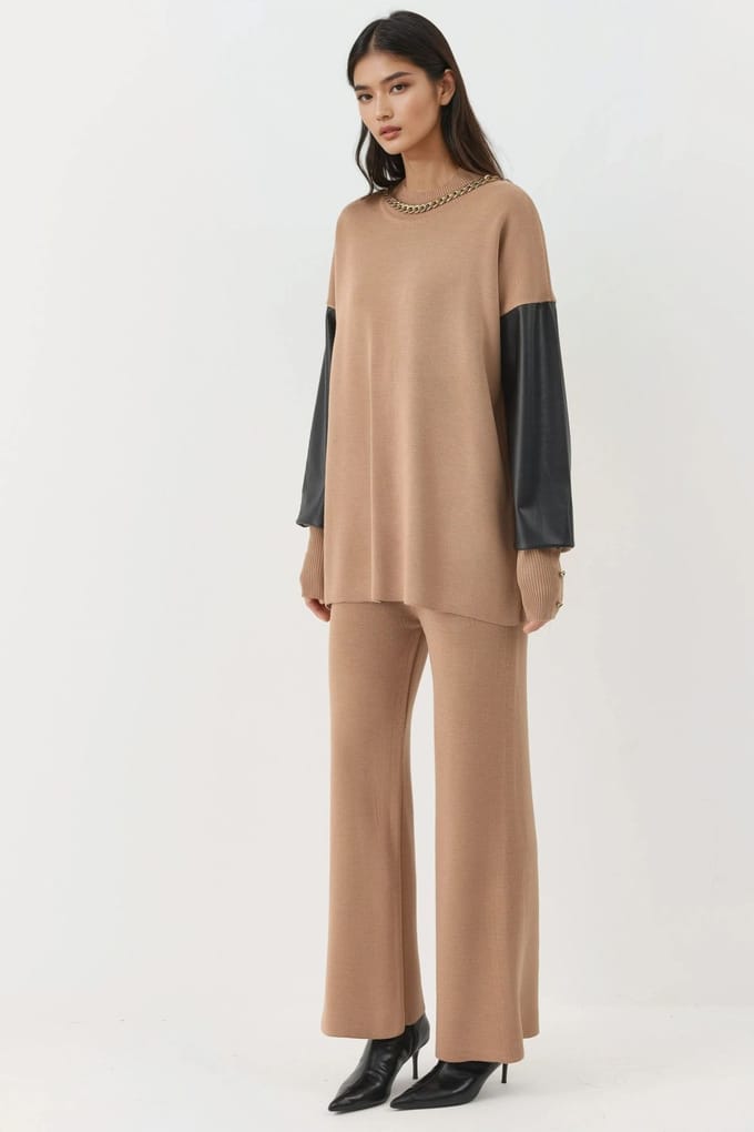 Sweater met Faux Leder Details