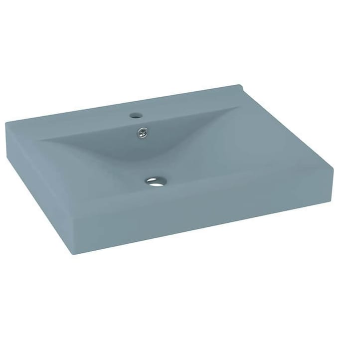 vidaXL - Wastafel - met - kraangat - 60x46 - cm - keramiek - mat - lichtblauw