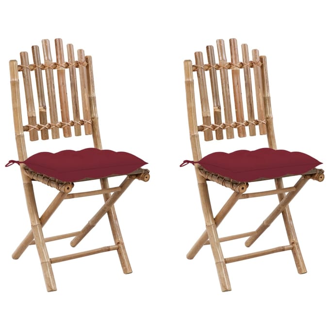 vidaXL - Opklapbare - stoelen - (2 - stuks) - met - kussens, - bamboe