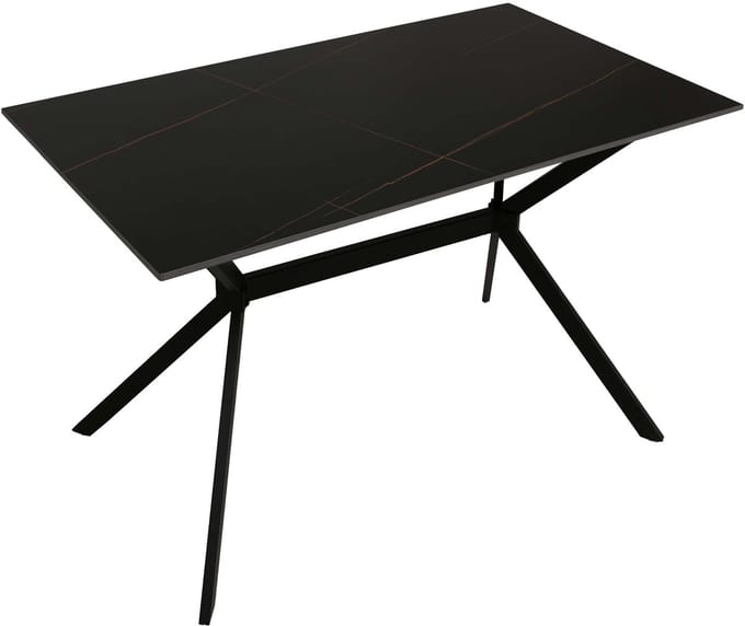 Eettafel MCW-O58, eettafel van gesinterd metaal, marmerlook 120 cm ~ zwart-goud