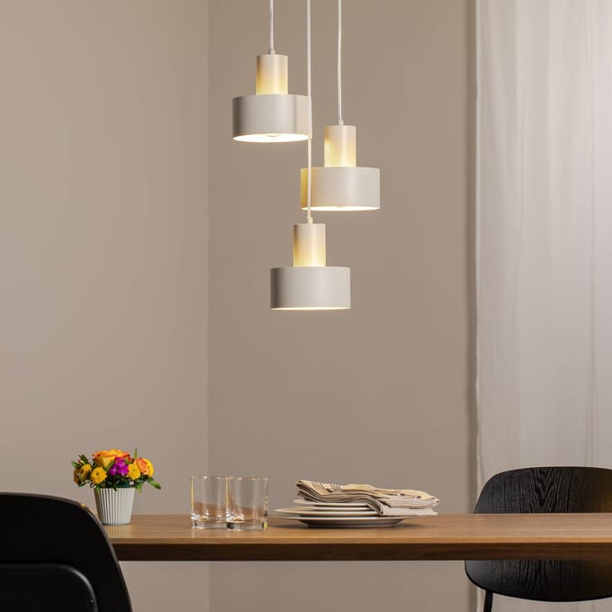 SIGMA Hanglamp Rif 3, taupe, rond, 3-lamps, Ø 33 cm, staal