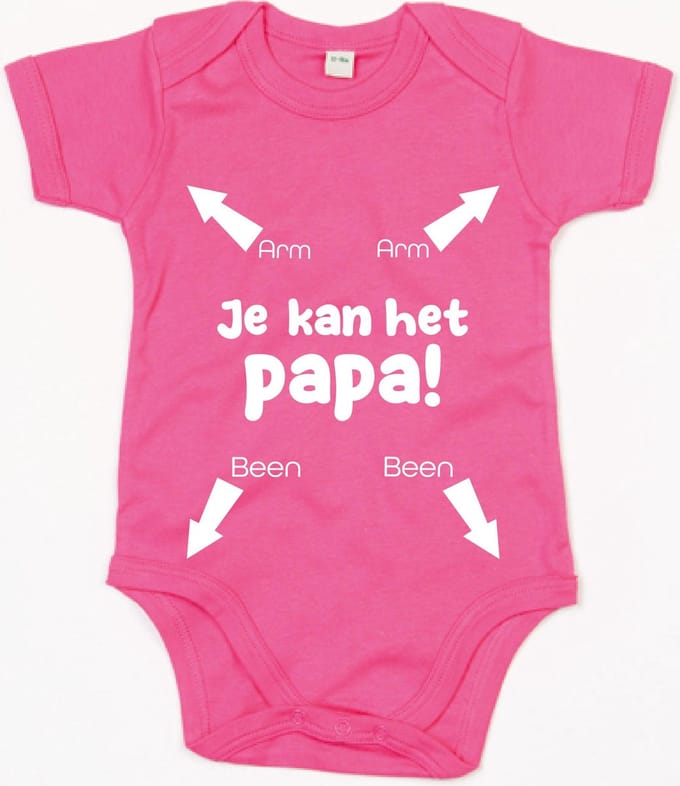 Rompertje Papa Je Kan Het-Fuchsia-0-3 Maanden