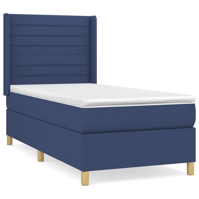 vidaXL - Boxspring - met - matras - stof - blauw - 90x200 - cm