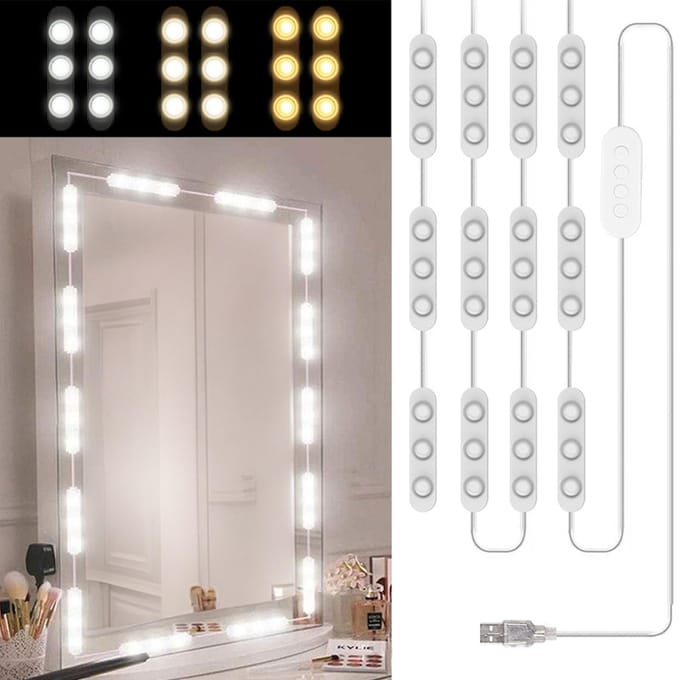 10FT Make-up Kaptafel Lichtmodule Zelfklevend Make-up Spiegel Licht Dimbaar Spiegel Licht Driekleurig wit