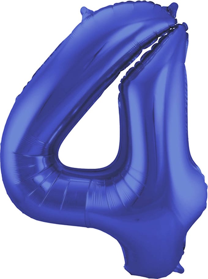 Folieballon Cijfer 4 Blauw Metallic Mat - 86 cm