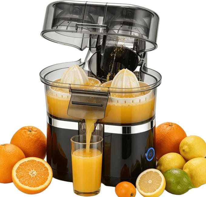Elektrische Citruspers - Sap Maker - Snel Sap Maken - Dubbele Kop - 26H cm - Zwart
